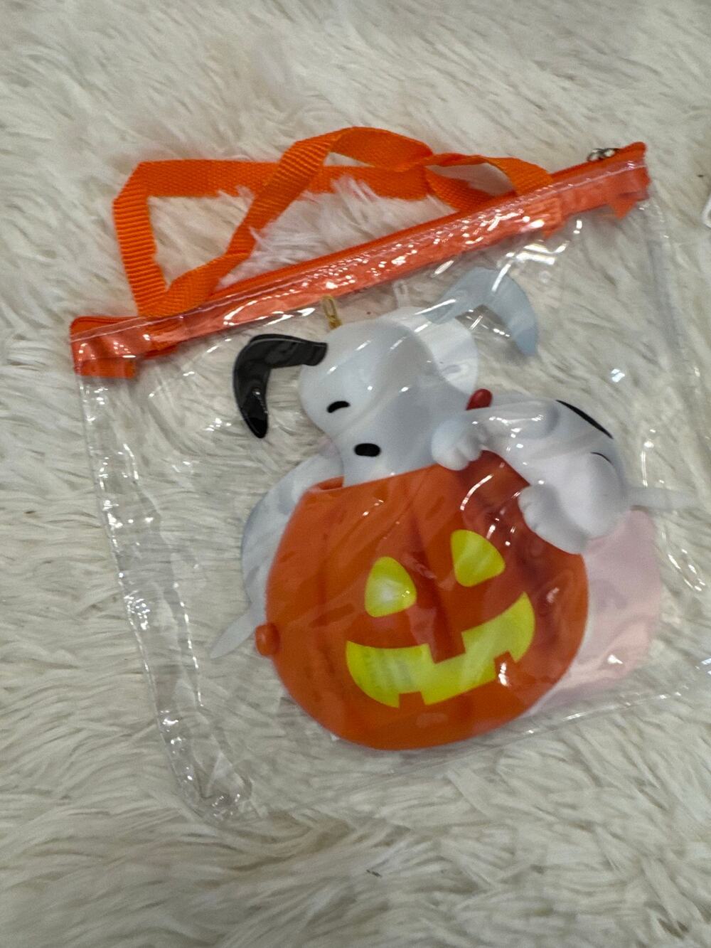 Snoopy Halloween pumpkin jack-o-lantern bag pouch zipper clear orange